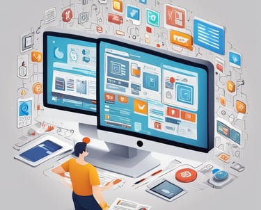 A developer coding a sleek business app on a laptop with teal and blue accents.