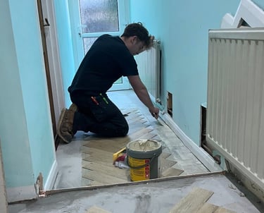 Home renovation work in progress during installation process by Evans Installations