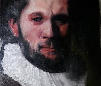 Oil painting on paper study of Rembrandt's Portrait of a Man