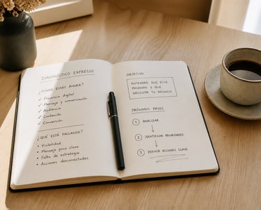 Cuaderno de planificación estratégica sobre escritorio minimalista