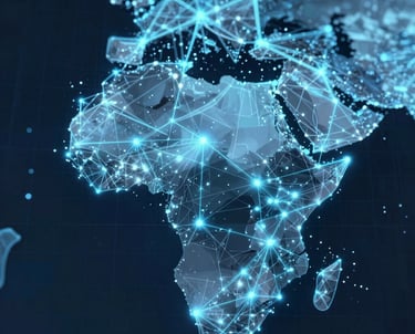 Technicians performing maintenance on a diesel power generator at a remote industrial site in Gabon.