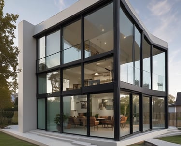 A modern aluminum and PVC window installation on a residential building.