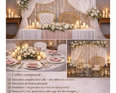 Formule décoration mariage complète hant de gamme arche cérémonie et salle élégante Somme