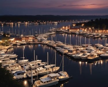 Bright marine LED lights illuminating a boat deck at dusk.