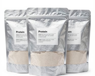 A vibrant image of a protein shake being poured into a glass with fresh fruits around.