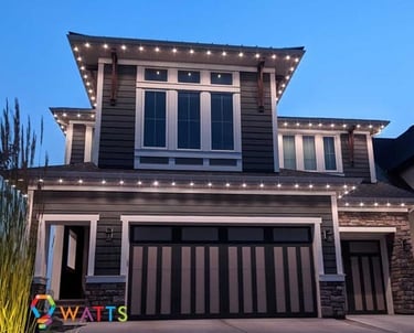 permanent Christmas Lights installed on eave of house