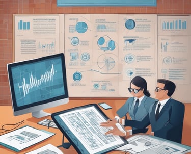 A hand holds a black business card with white text reading 'FORTY TWO Strategy Innovation Design' against a blurred urban skyline backdrop. The sky is clear and blue, suggesting a bright day.