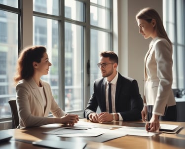 a man riding a skateboard down a street next to tall buildings
