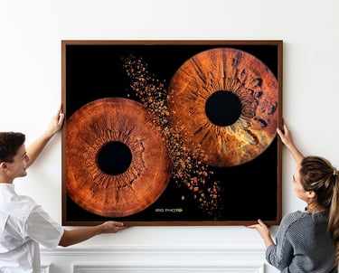 a man and woman holding a large eyeball