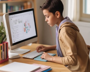 A teacher is standing at a chalkboard, writing equations and diagrams. The board contains various mathematical notations and illustrations related to physics. A student appears to be observing attentively while taking notes.