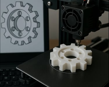Engranajes y piezas mecánicas diseñadas e impresas en 3D