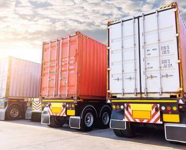 Row of Container Trucks. Cargo Container Shipping. Logistics. Freight Truck Import-Export. 