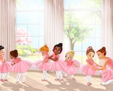 Children's Book Illustration Sunny Windows Ballet Ballerina Dance Studio Friends teacher Illustrated Artwork Art