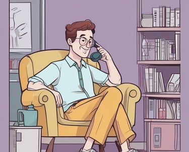 a man sitting at a desk with a laptop and a phone