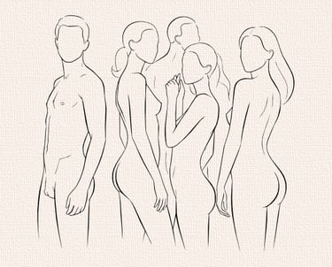 Abstract figure sketch in black ink — minimal contour drawing with Scandinavian restraint and visual