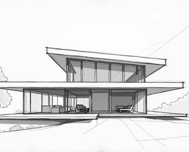 Minimal architectural line sketch — clean contours and spatial depth without shading, capturing Nord