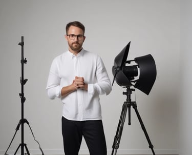 A professional portrait of the photographer in a minimalist studio setting.