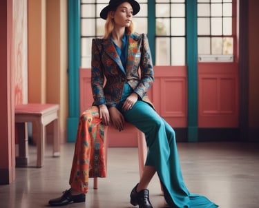 A stylish editorial shoot featuring vibrant fashion.