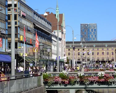 A busy city street in Sweden