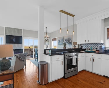 Open kitchen and living space with a view