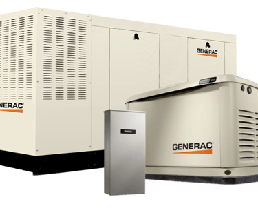 A Generac Commercial and a Residential Standby Generator with a Control Panel