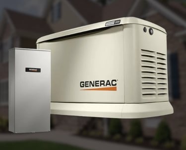 Generac electrical panel next to a generac home standby generator