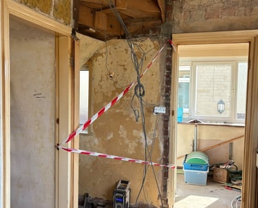 New stairs incoming to join kitchen  to the new;ly converted basement!