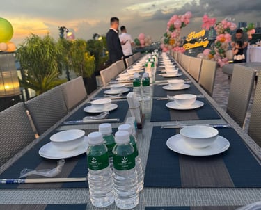 a table setting with a table setting for a dinner