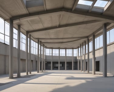 Concrete blocks protrude from a textured surface, surrounded by a smooth, curved edge. The scene appears to be part of an outdoor setting, possibly an architectural or landscape feature.