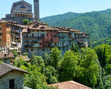 Alpine village of Bagolino alive with violin music and dancers during Carnival
