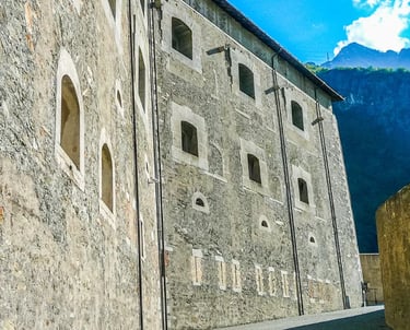 Panoramic view of the Fortress of Bard above the Dora Baltea River in Valle d’Aosta