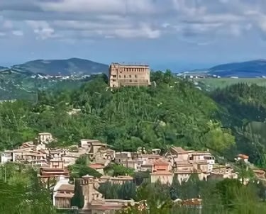 Castello Dal Verme rising above Zavattarello village in Lombardy