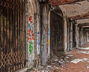 Graffiti-covered ruins of Consonno, the ghost town near Lecco nicknamed the Las Vegas of Lombardy