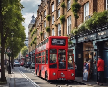 red double-decker bus passing Palace of Westminster, London during daytime