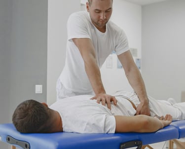 a man is doing an adjustment on a table