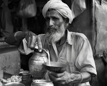 Old man pouring Chai