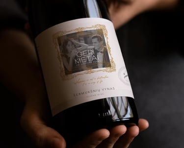 clear rowan wine label on a dark bottle