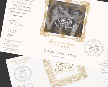 two wine labels with picture frame design