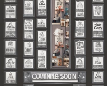 a black and white photo of a sign that says coming soon
