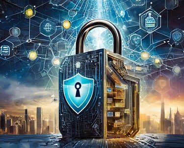 padlock with city landscape in background