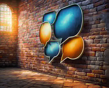 speech bubbles in a wall with window indicating bars for security