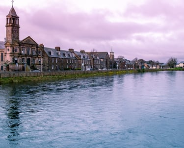 Inverness buildings along water