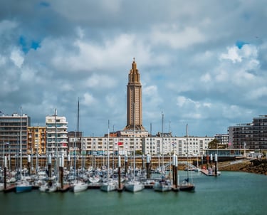 le harve France Port with sailboats and buildings in distance