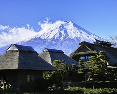 Mount Fuji behind building's
