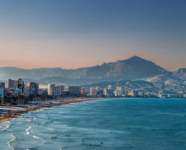 Alicante beachfront with mountains in distance