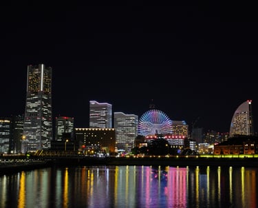 Yokohama japan at night with ferris wheel