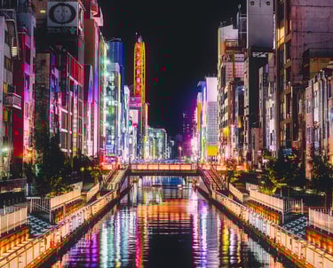 Niigata Japan at night with river