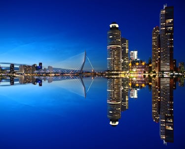 Rotterdam Netherlands skyline with buildings and bridge