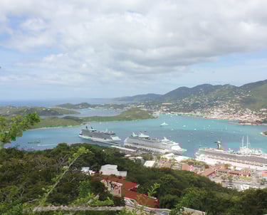 st. thomas aerial with cruise ships in port