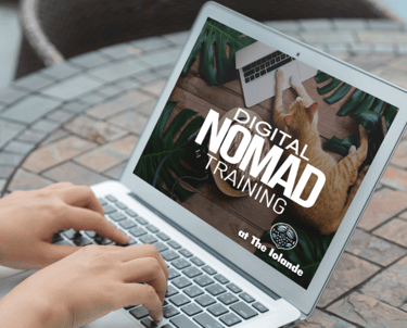 The Iolande Digital Nomad Training Program on a laptop at s café.